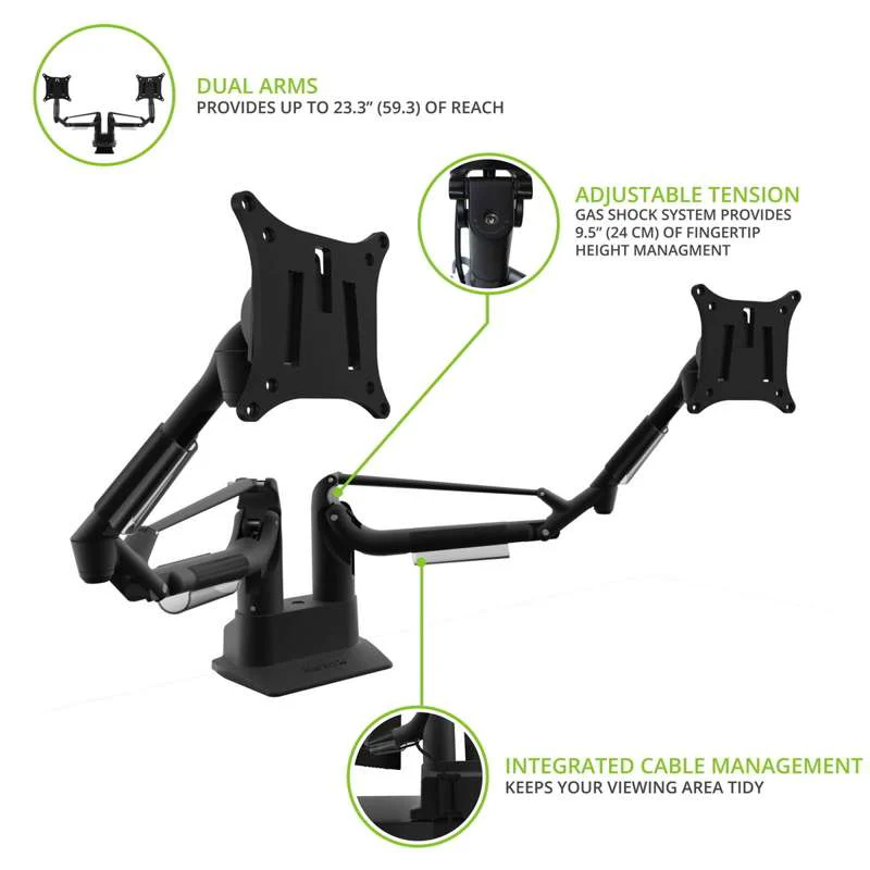 Kanto Dual-Monitor Gas Shock Desktop Mount for 17-inch to 32-inch Displays - Black - Image 12