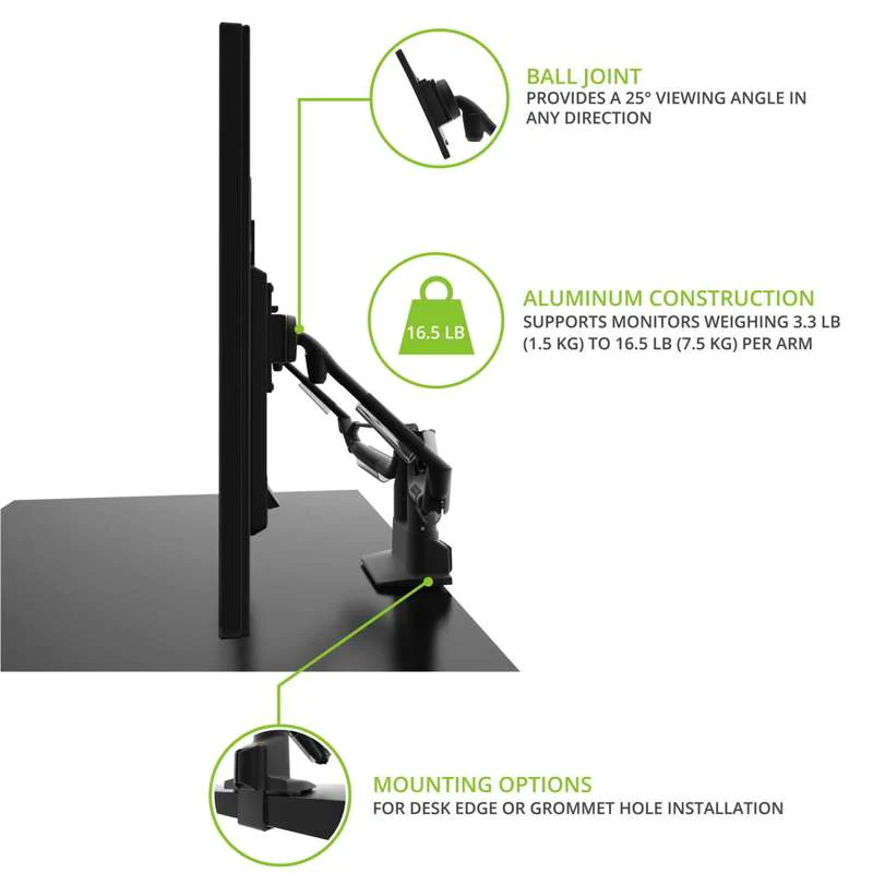 Kanto Dual-Monitor Gas Shock Desktop Mount for 17-inch to 32-inch Displays - Black - Image 16