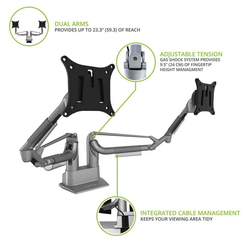 Kanto Dual-Monitor Gas Shock Desktop Mount for 17-inch to 32-inch Displays - Silver - Image 13