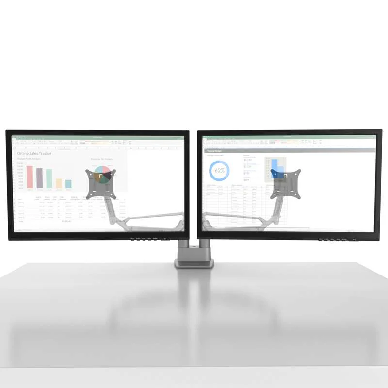Kanto Dual-Monitor Gas Shock Desktop Mount for 17-inch to 32-inch Displays - Silver - Image 3