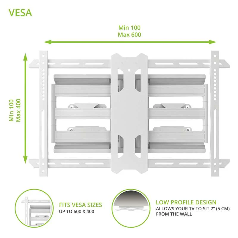 Kanto Full Motion TV Wall Mount for 37-inch to 75-inch TVs - White - Image 11