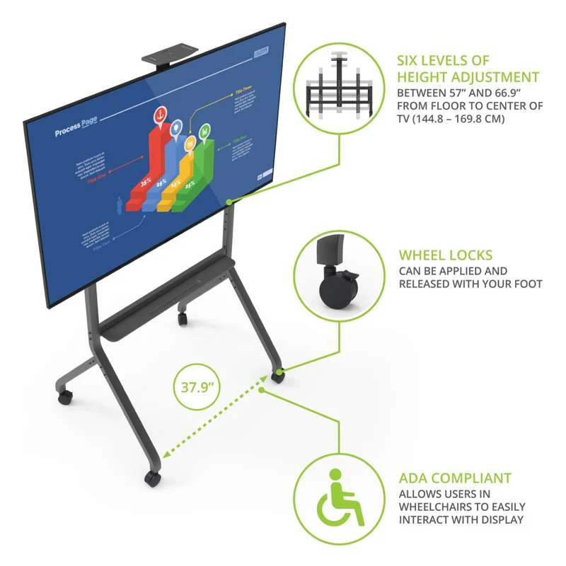 Kanto Heavy Duty Height Adjustable Rolling TV Stand for 55" - 100" Screens - Image 11