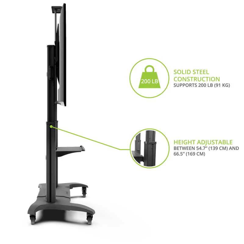 Kanto Mobile TV Mount - Aluminum Base - with Adjustable Shelf for 60-inch to 100-inch TVs - Image 14