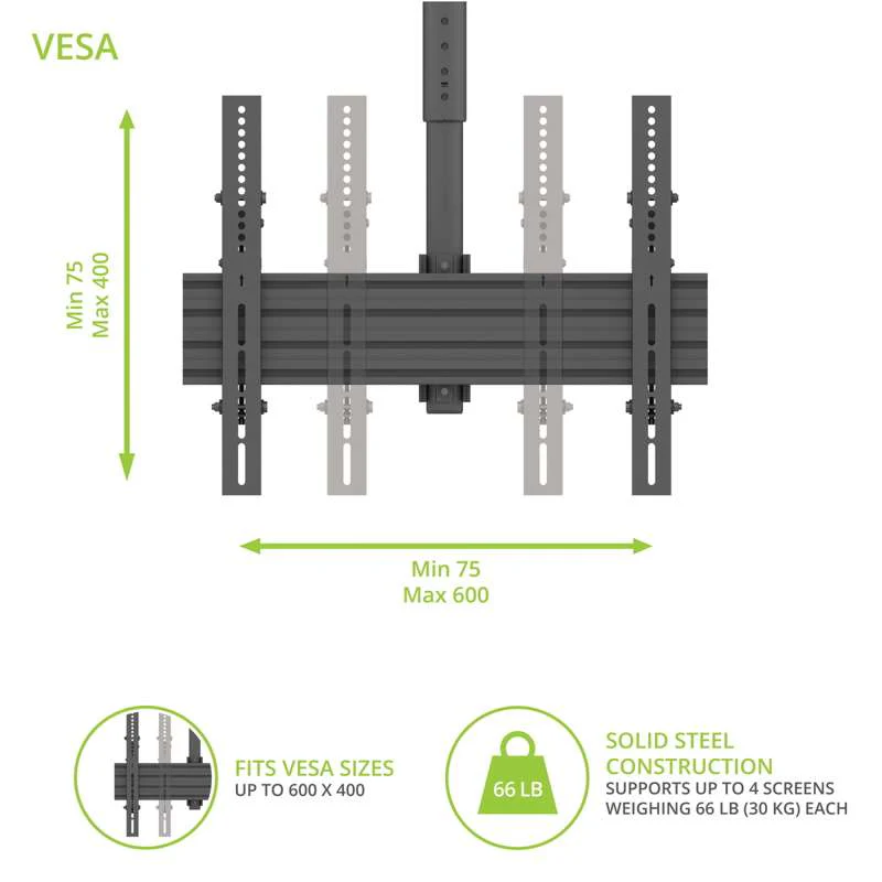Kanto Menu Board Ceiling Mount System with Tilting Arms for 40-Inch to 60-Inch TVs (4 wide, 1 high, 1 sided) - Image 18