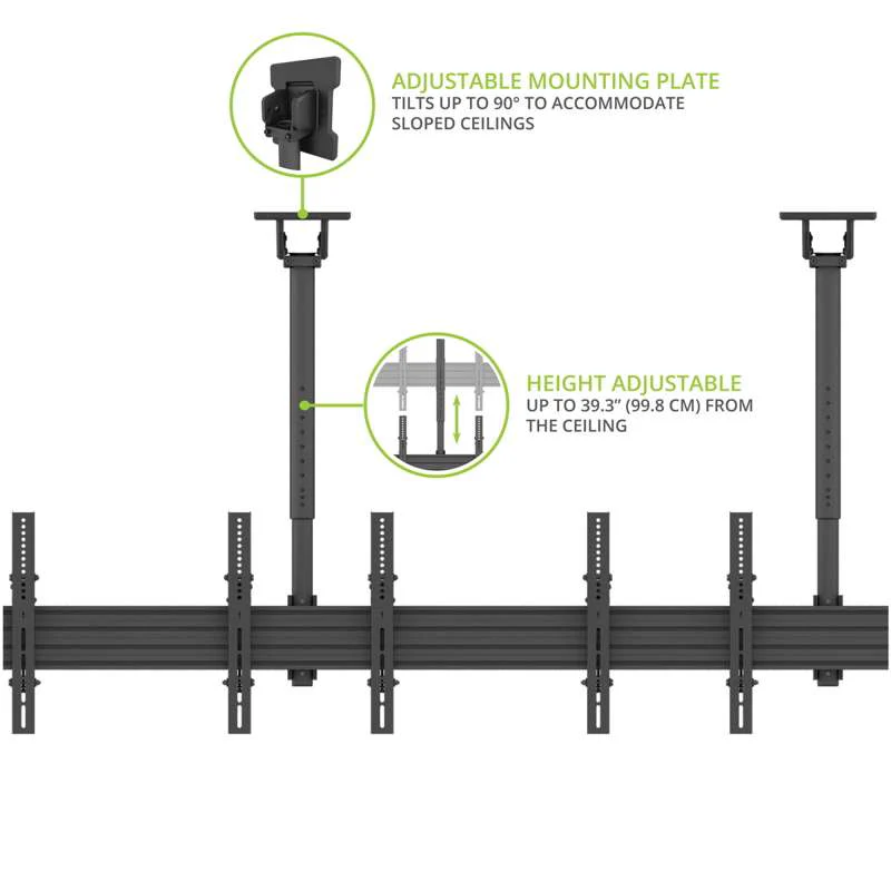 Kanto Menu Board Ceiling Mount System with Tilting Arms for 40-Inch to 60-Inch TVs (4 wide, 1 high, 1 sided) - Image 3