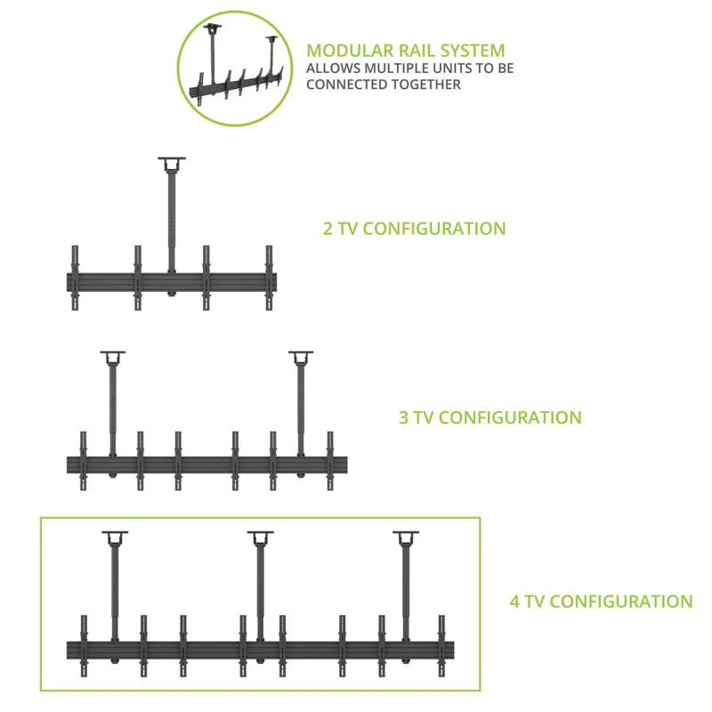 Kanto Menu Board Ceiling Mount System with Tilting Arms for 40-Inch to 60-Inch TVs (4 wide, 1 high, 1 sided) - Image 4