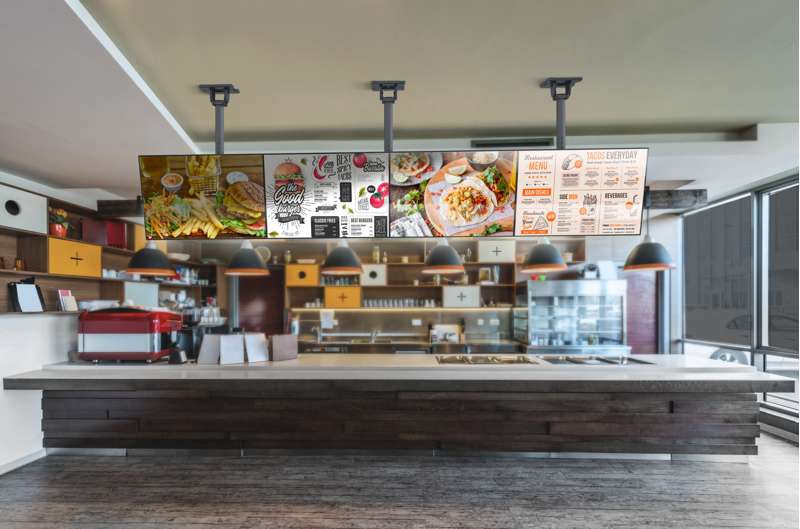 Kanto Menu Board Ceiling Mount System with Tilting Arms for 40-Inch to 60-Inch TVs (4 wide, 1 high, 1 sided) - Image 9